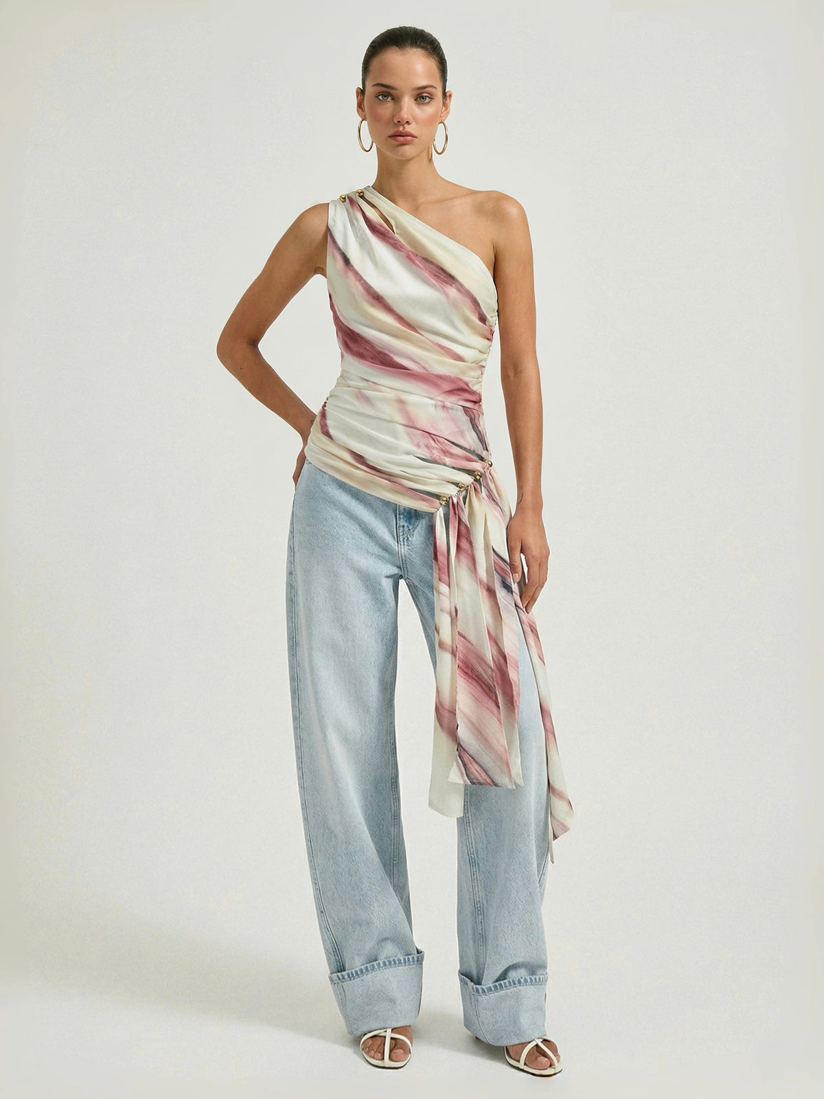 Tie Dye One Shoulder Cutout Top