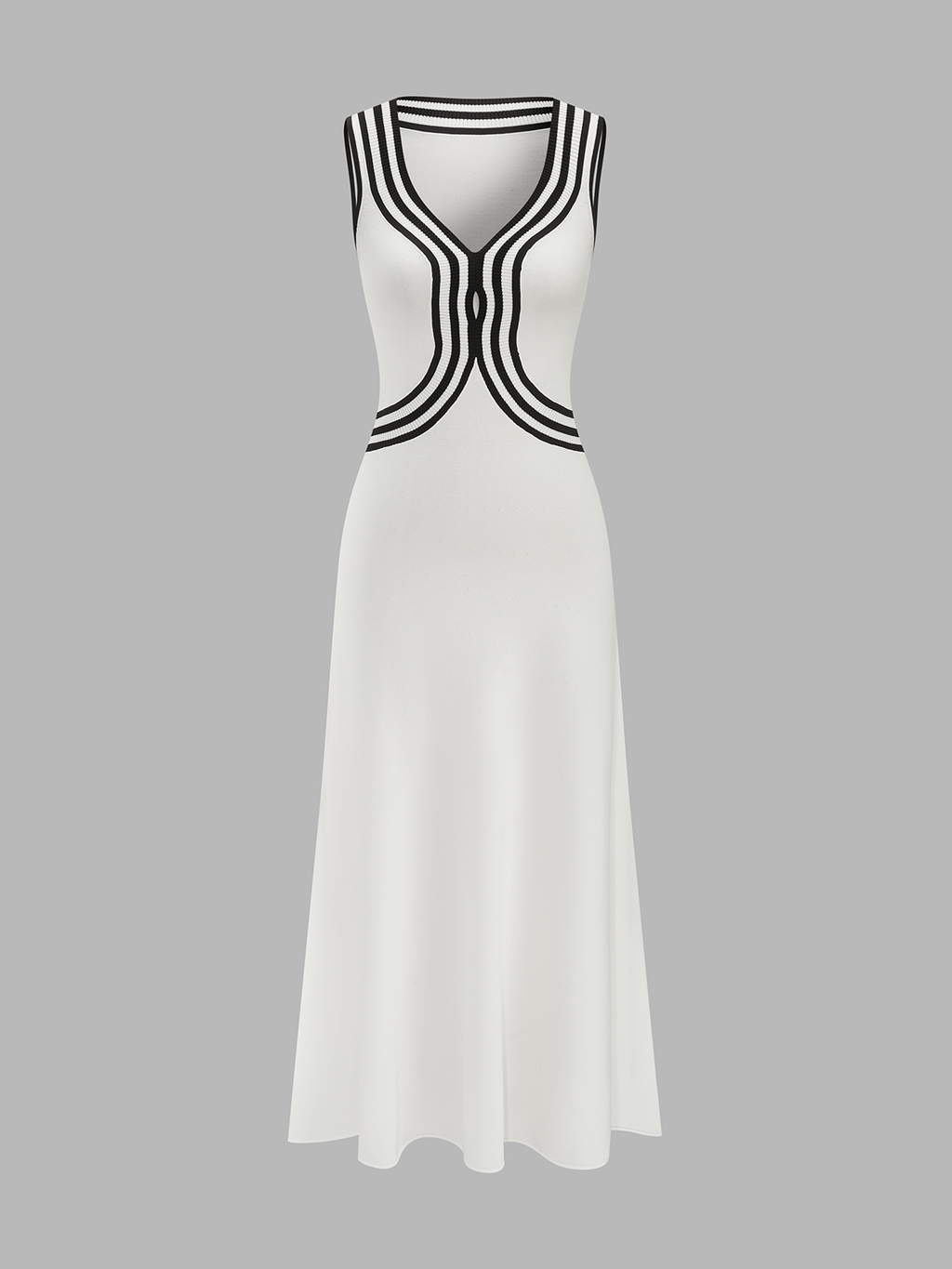 Striped Sleeveless V Neck Knit Maxi Dress