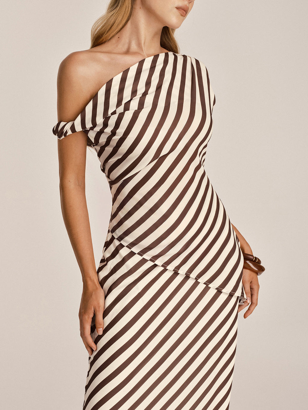 One Shoulder Striped Top & Skirt Set