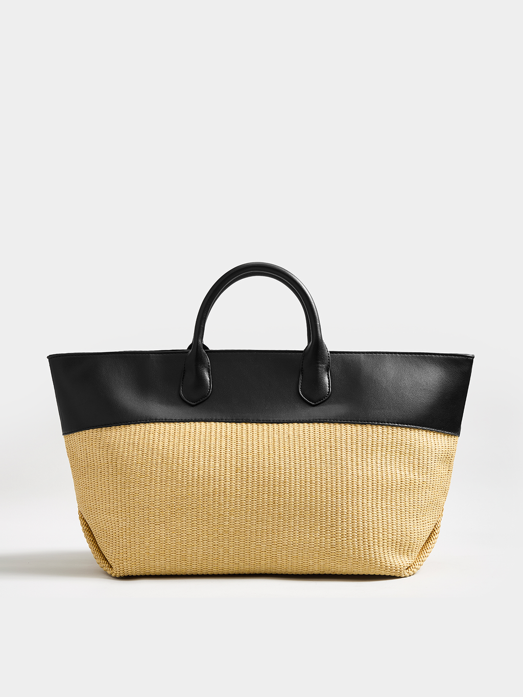 Faux Leather Patchwork Straw Large Tote Bag