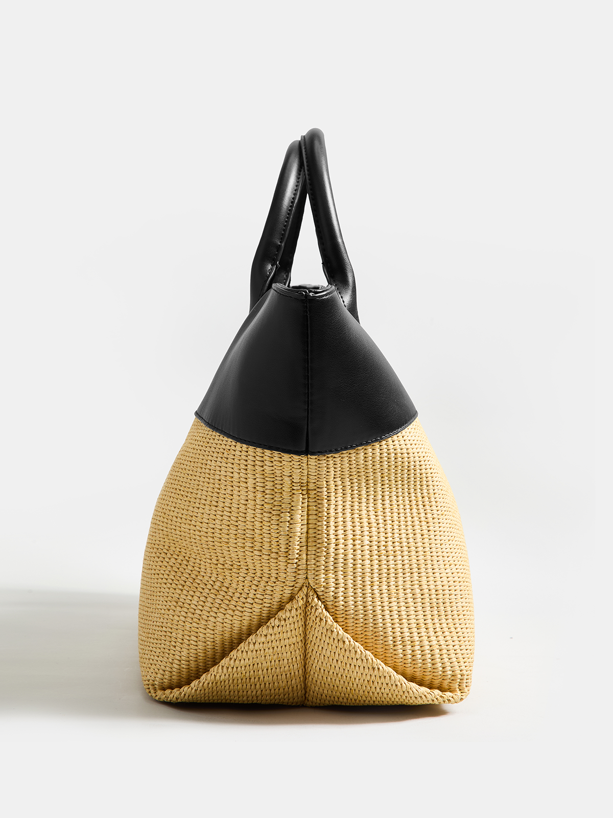 Faux Leather Patchwork Straw Large Tote Bag