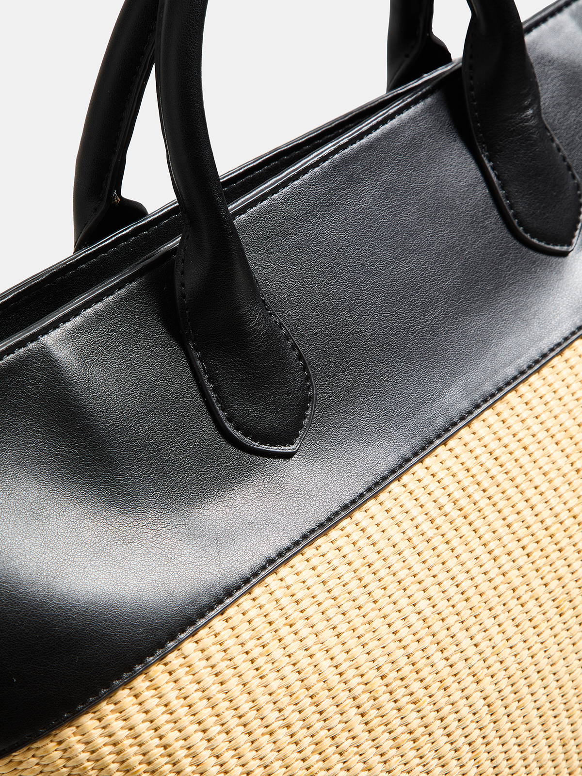 Faux Leather Patchwork Straw Large Tote Bag