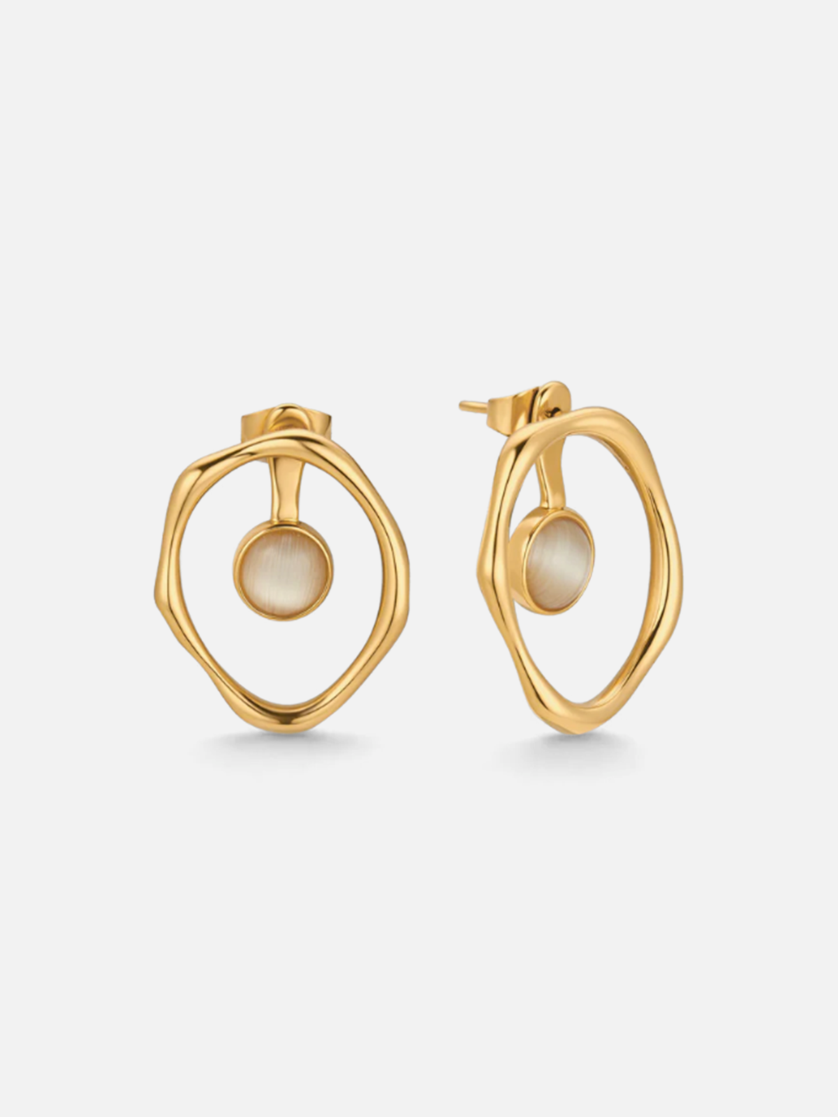 Irregular Hoop Opal Stud Earrings