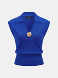 Wool Blend Collared Decorative Knit Vest