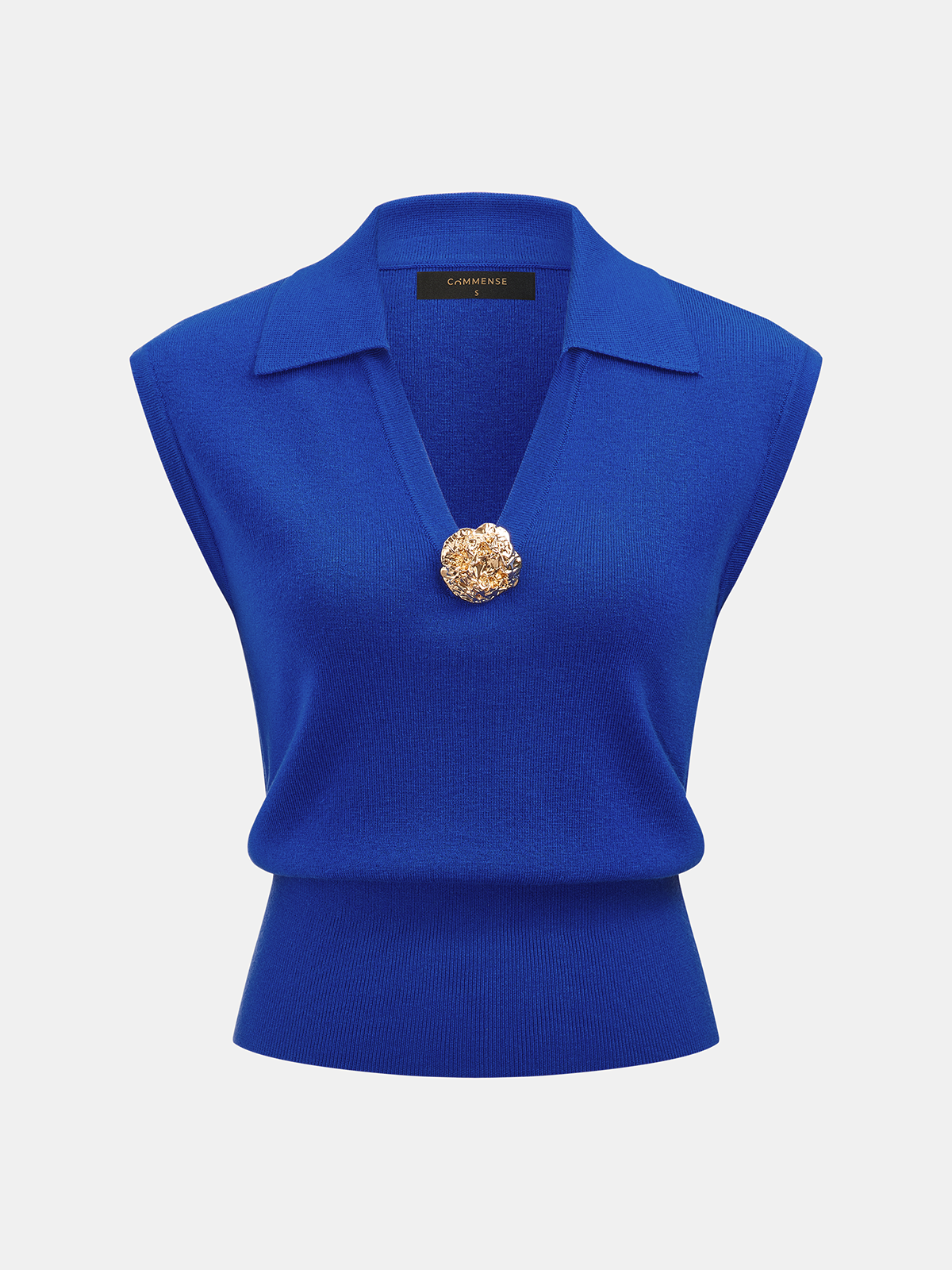 Wool Blend Collared Decorative Knit Vest