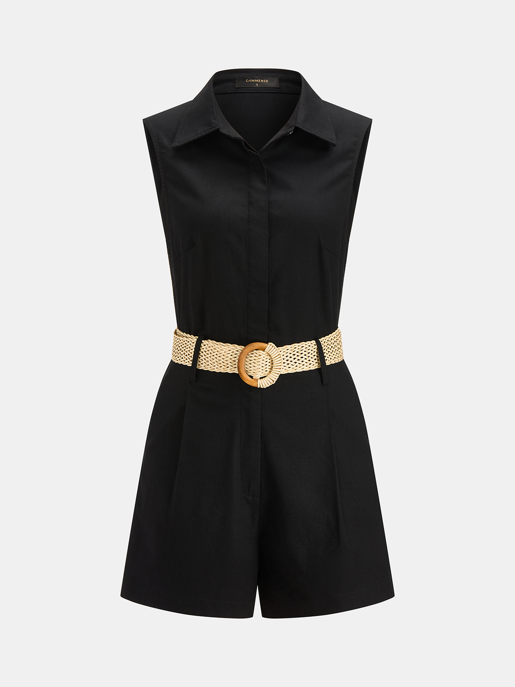 Linen Blend Belted Sleeveless Romper