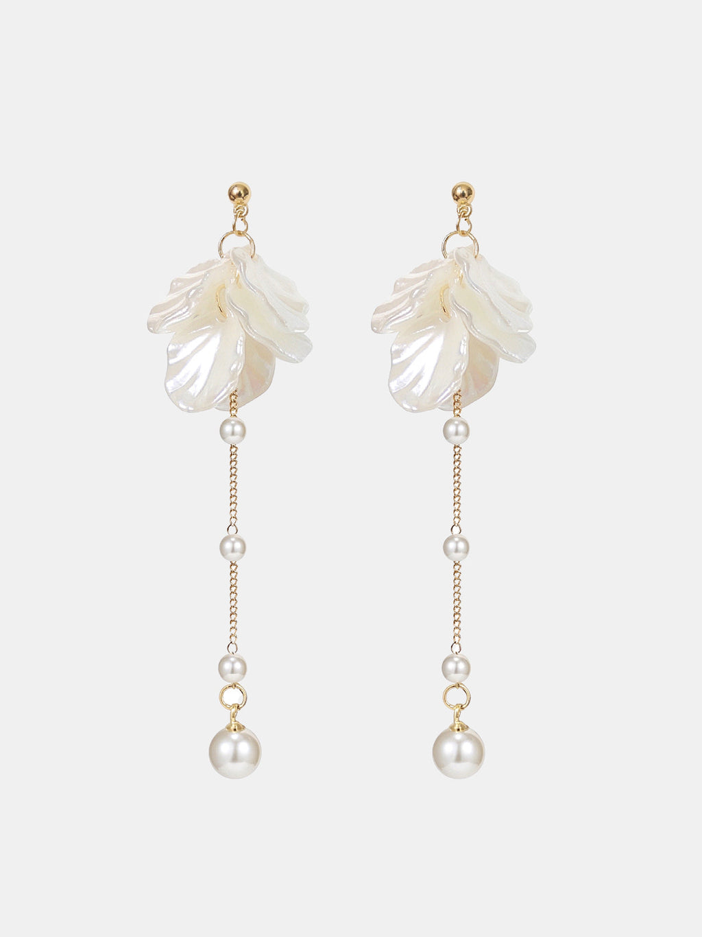 Flower Pearl Long Drop Earrings