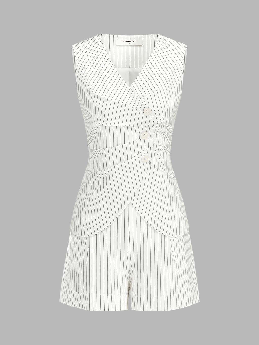 Pinstripe Asymmetric Button Vest & Shorts Set