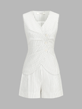 Pinstripe Asymmetric Button Vest & Shorts Set