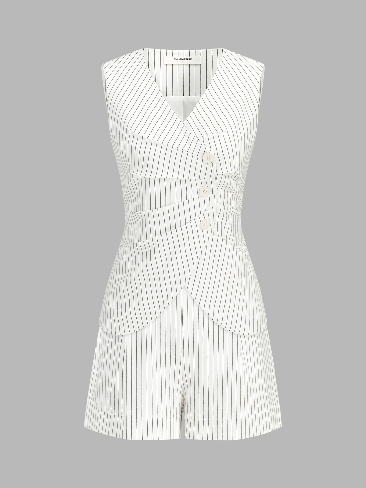 Pinstripe Asymmetric Button Vest & Shorts Set