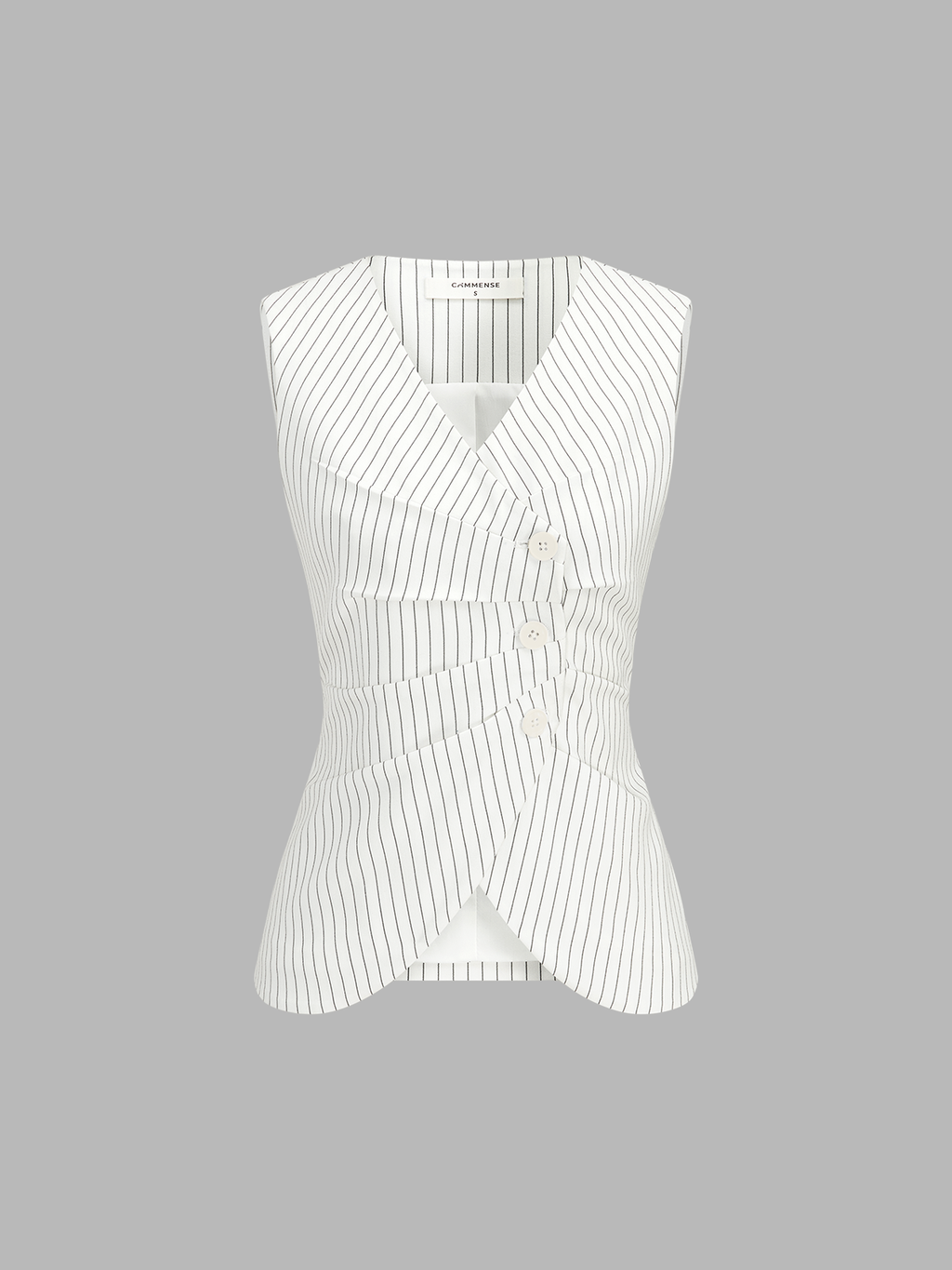 Pinstripe Asymmetric Button Vest & Shorts Set