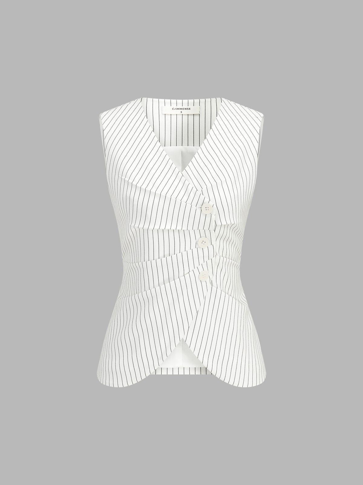 Pinstripe Asymmetric Button Vest & Shorts Set