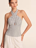 Striped Cotton Crisscross Halter Top