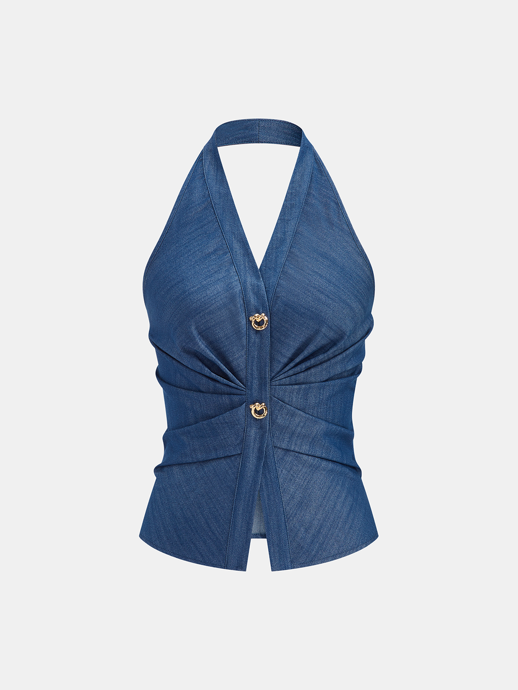 Faux Denim Halter Ruched Top & Pants Set