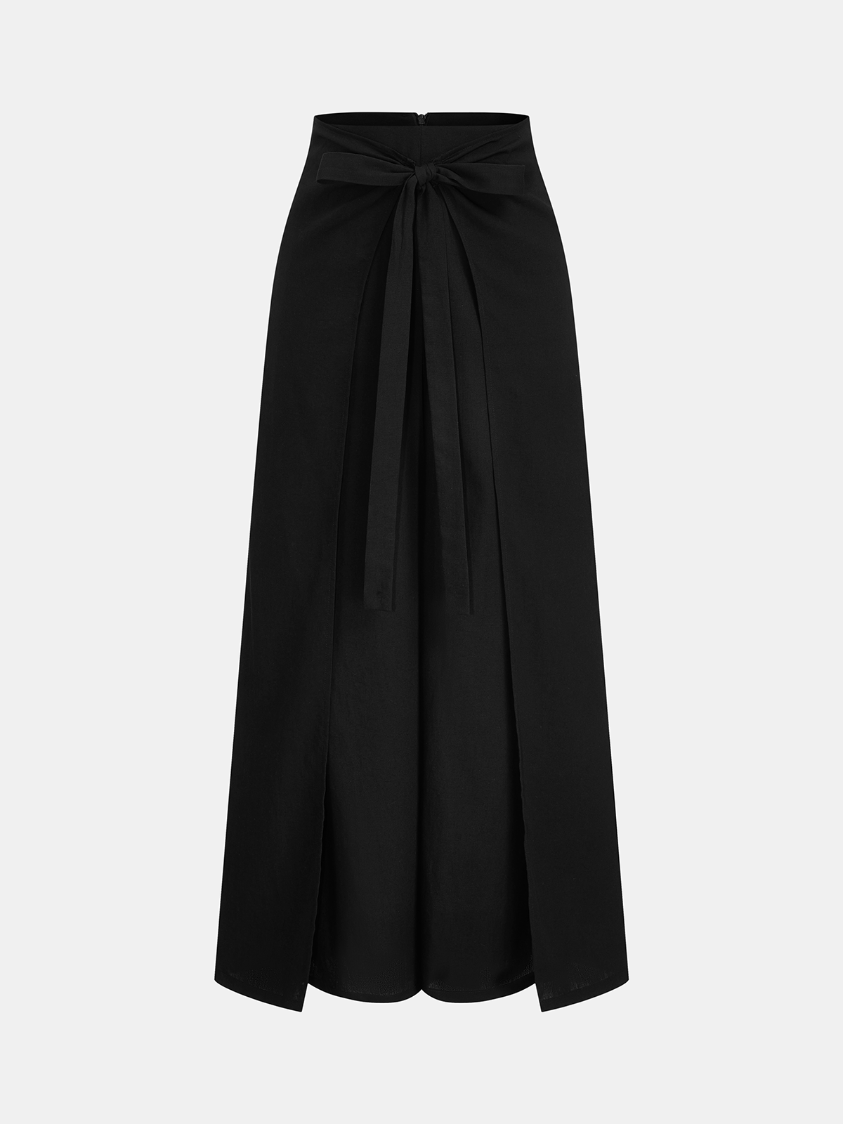 Bow Tie-Waist Side-Slit Wide Leg Pants