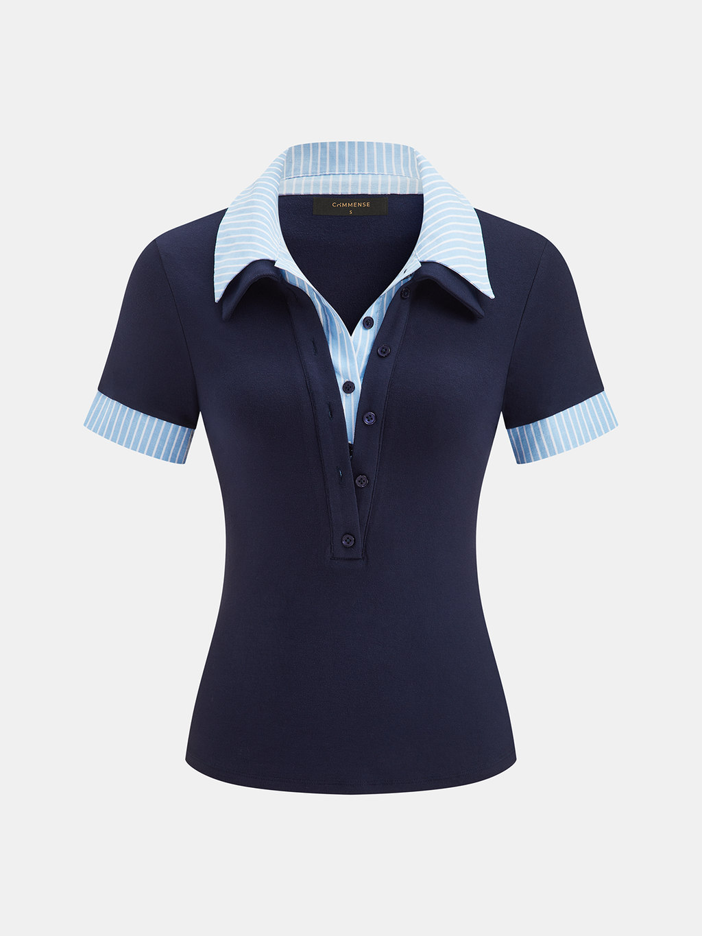 Striped Collar Short Sleeve Knit Top