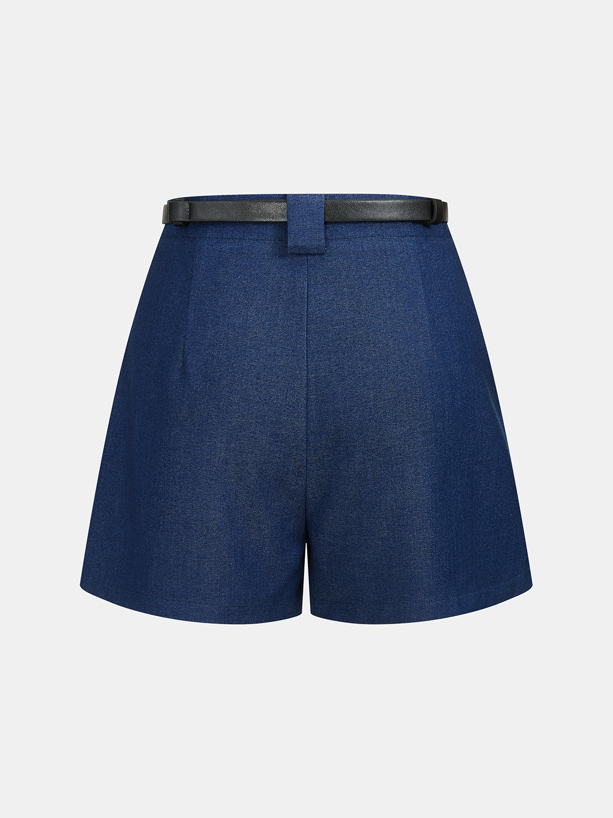 Faux Denim Belted Pleated Shorts
