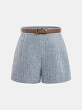 Belted Mid-Waist Casual Shorts