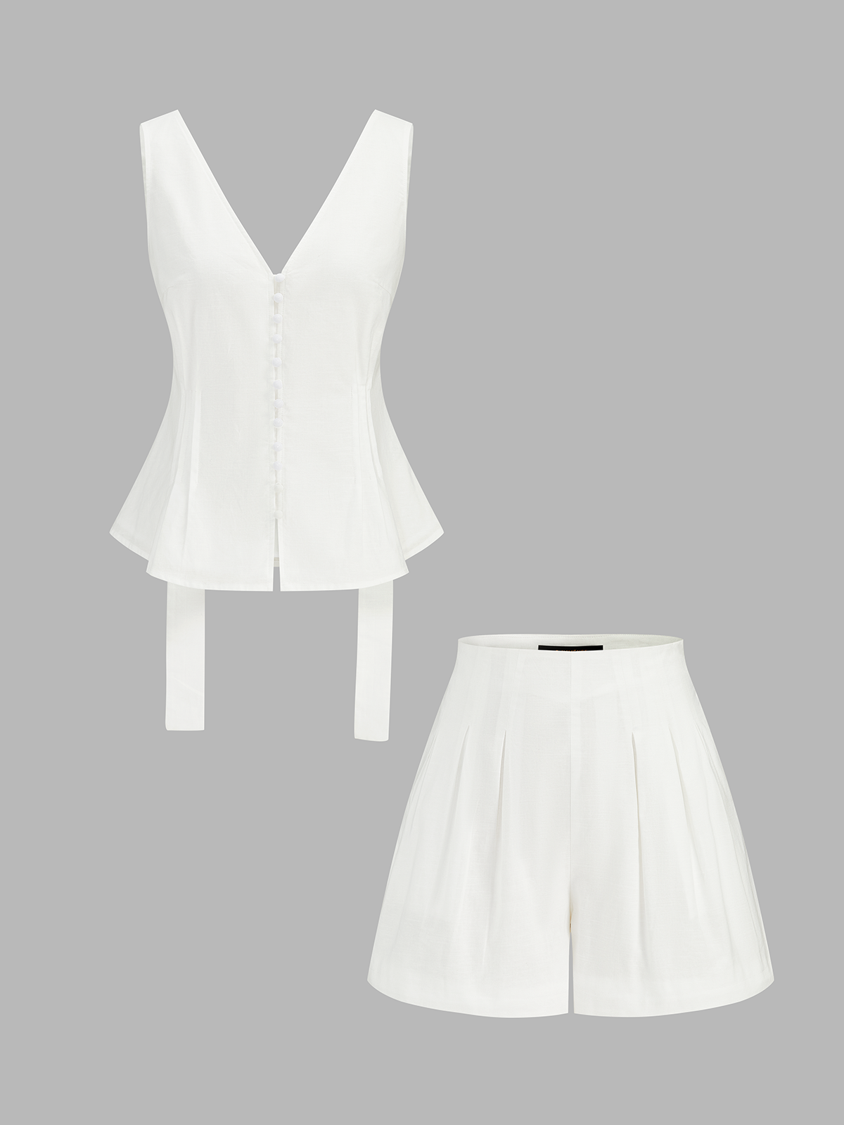 Cotton Linen Peplum Top & Pleated Shorts Set