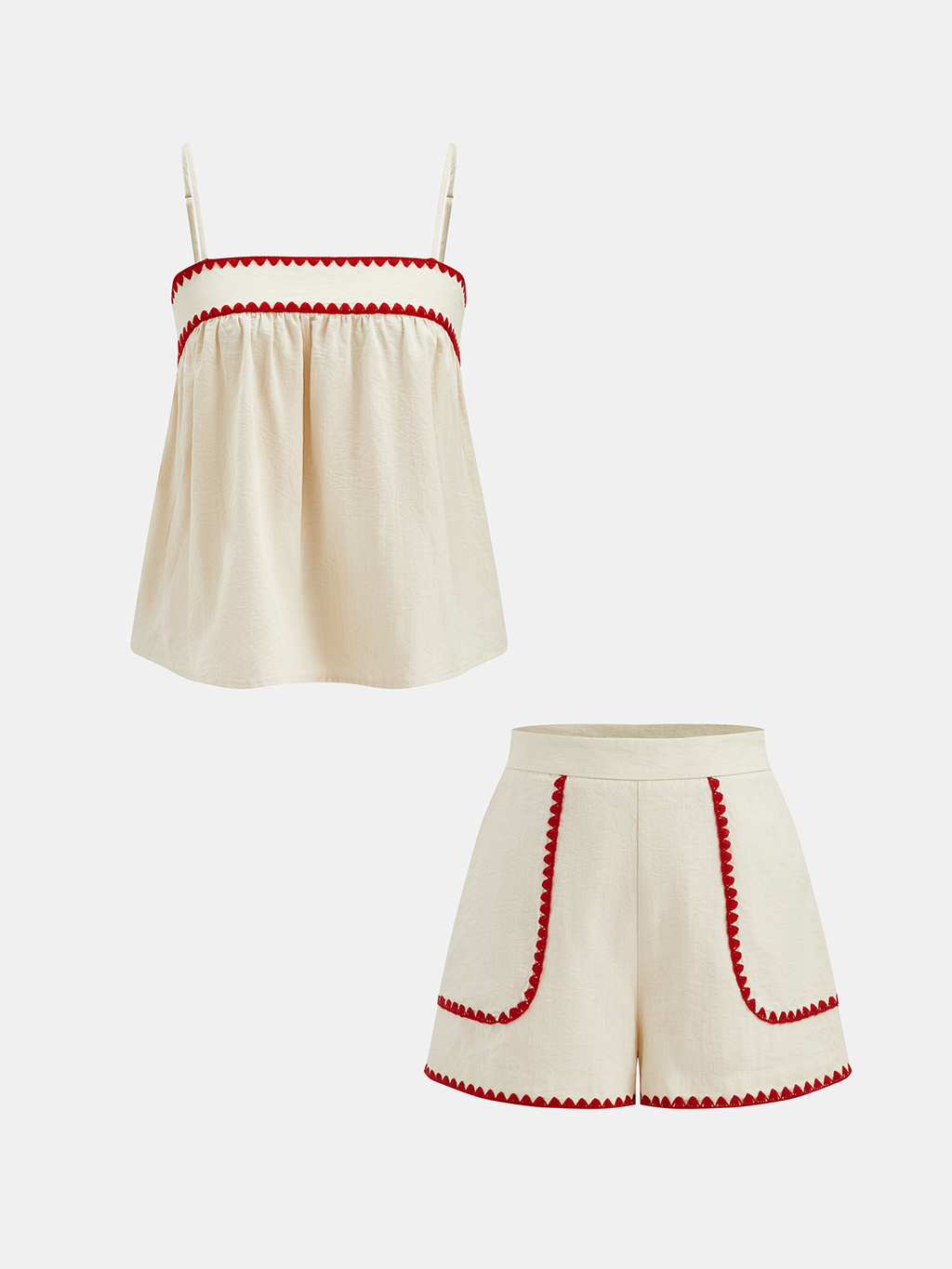 Cotton Blend Wave Edge Cami Top & Shorts Set