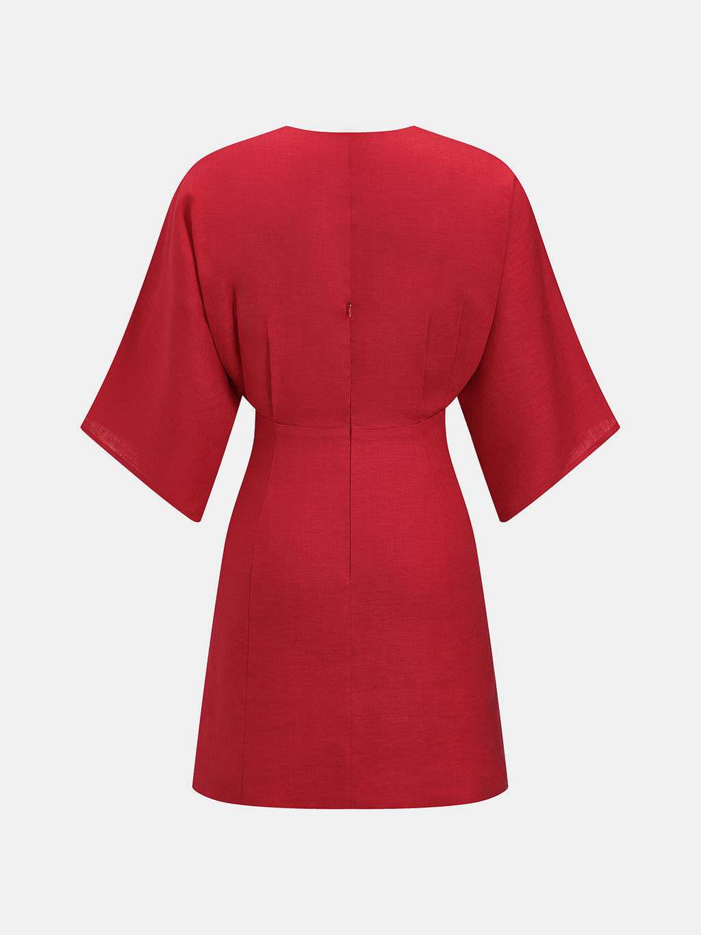 Linen Blend V Neck Embellished Mini Dress