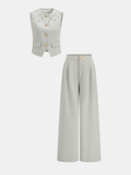 Lace Spliced Vest & Wide Leg Pants Set