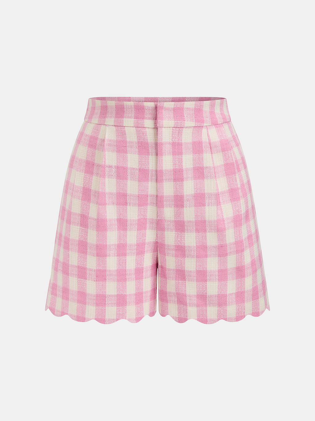 Gingham Scallop Hem Crop Top & Shorts Set