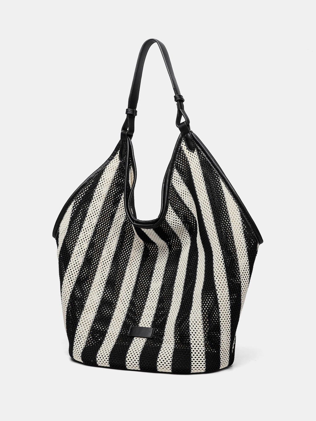 Striped Woven Mesh Hobo Shoulder Bag