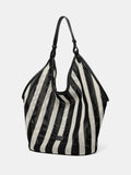 Striped Woven Mesh Hobo Shoulder Bag