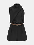 Asymmetric Sleeveless Belted Tailored Romper