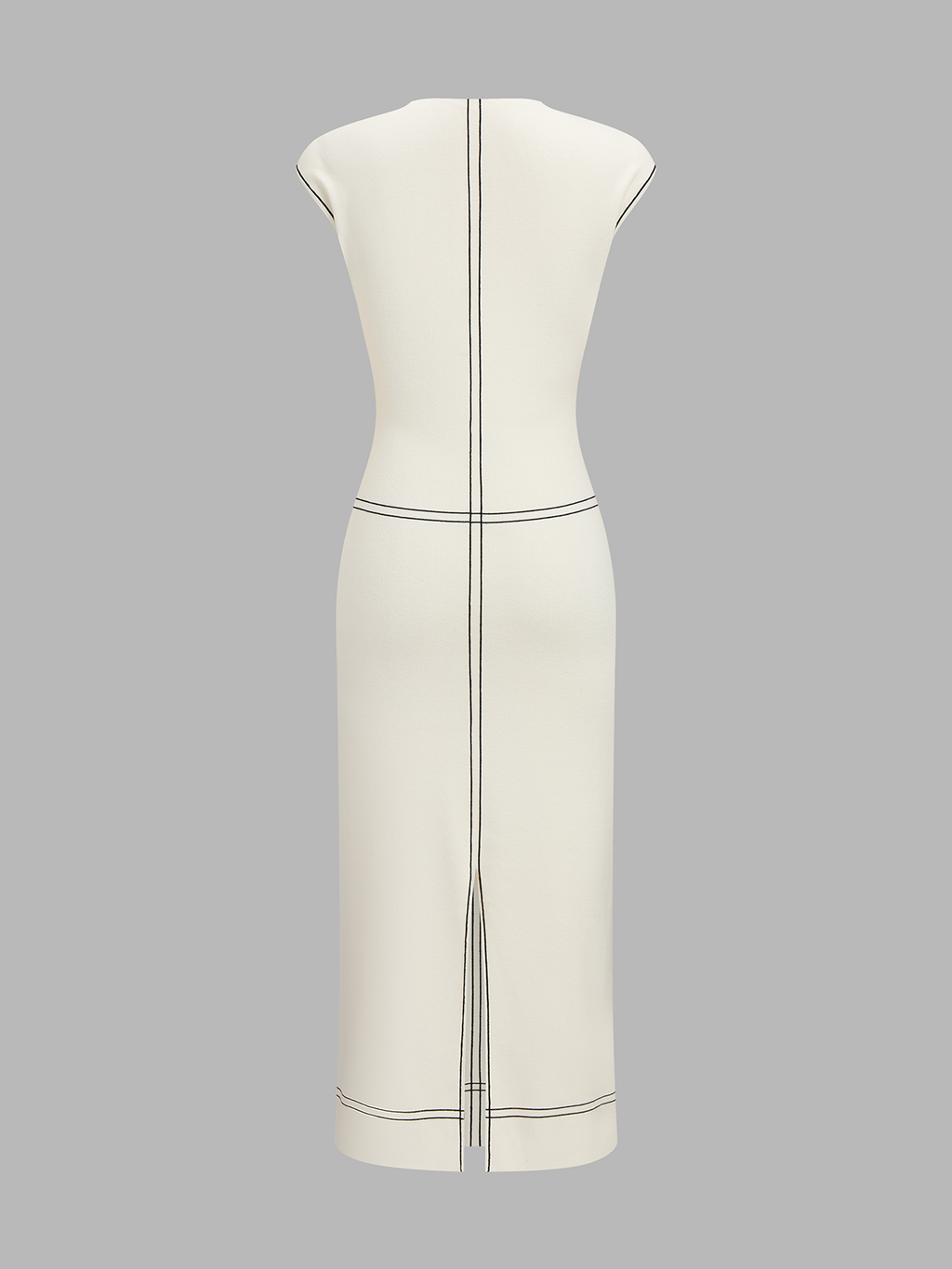 Fitted Sleeveless Contrast Stitch Knit Midi Dress