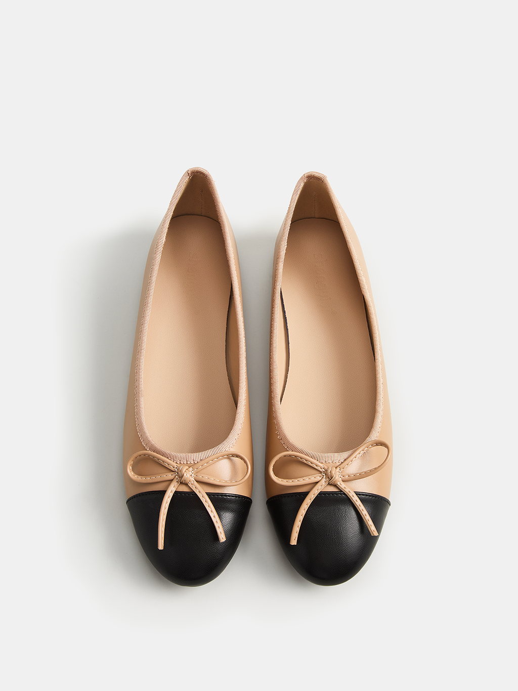 Bow Detail Leather Cap-Toe Ballet Flats
