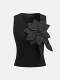 3D Flower Ribbed Knit Tank Top