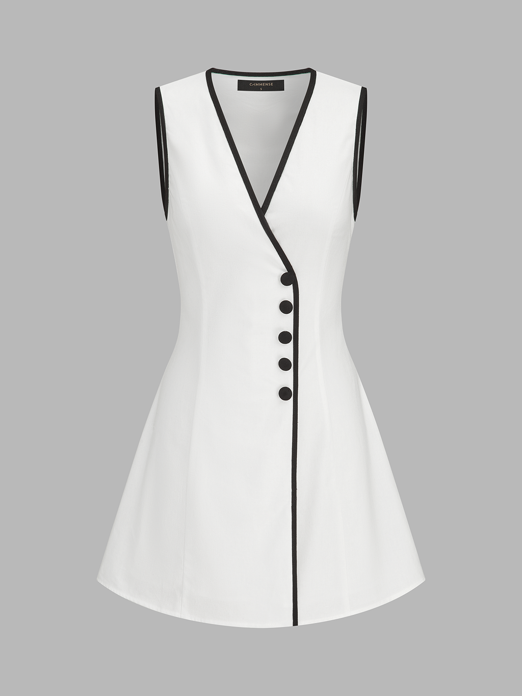 Linen Blend Contrast Trim Sleeveless Mini Dress