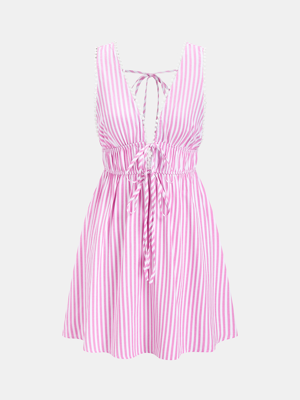 Striped Backless Lace Trim Mini Dress