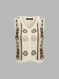 Floral Embroidered Crochet Knit Vest