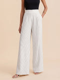 Pinstripe Cotton Linen Wide Leg Pants