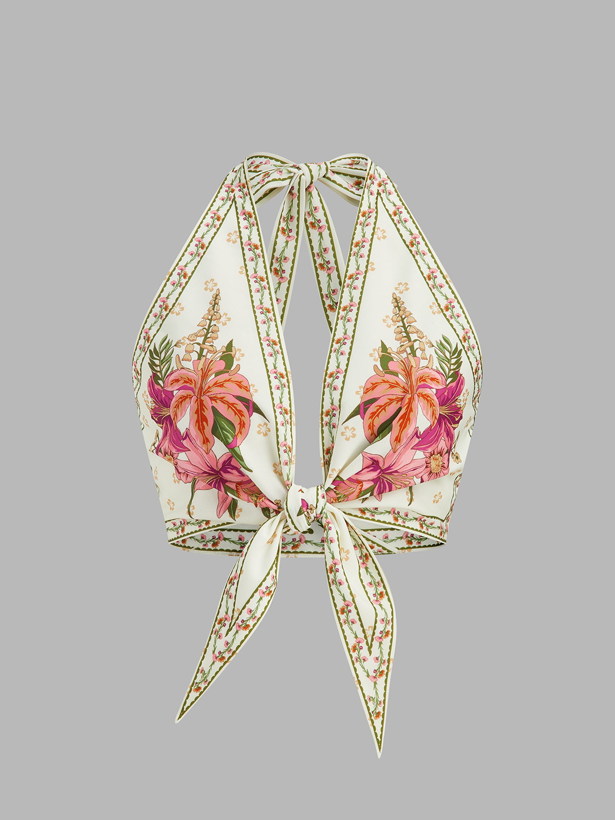 Floral Print Tie Front Cropped Halter Top