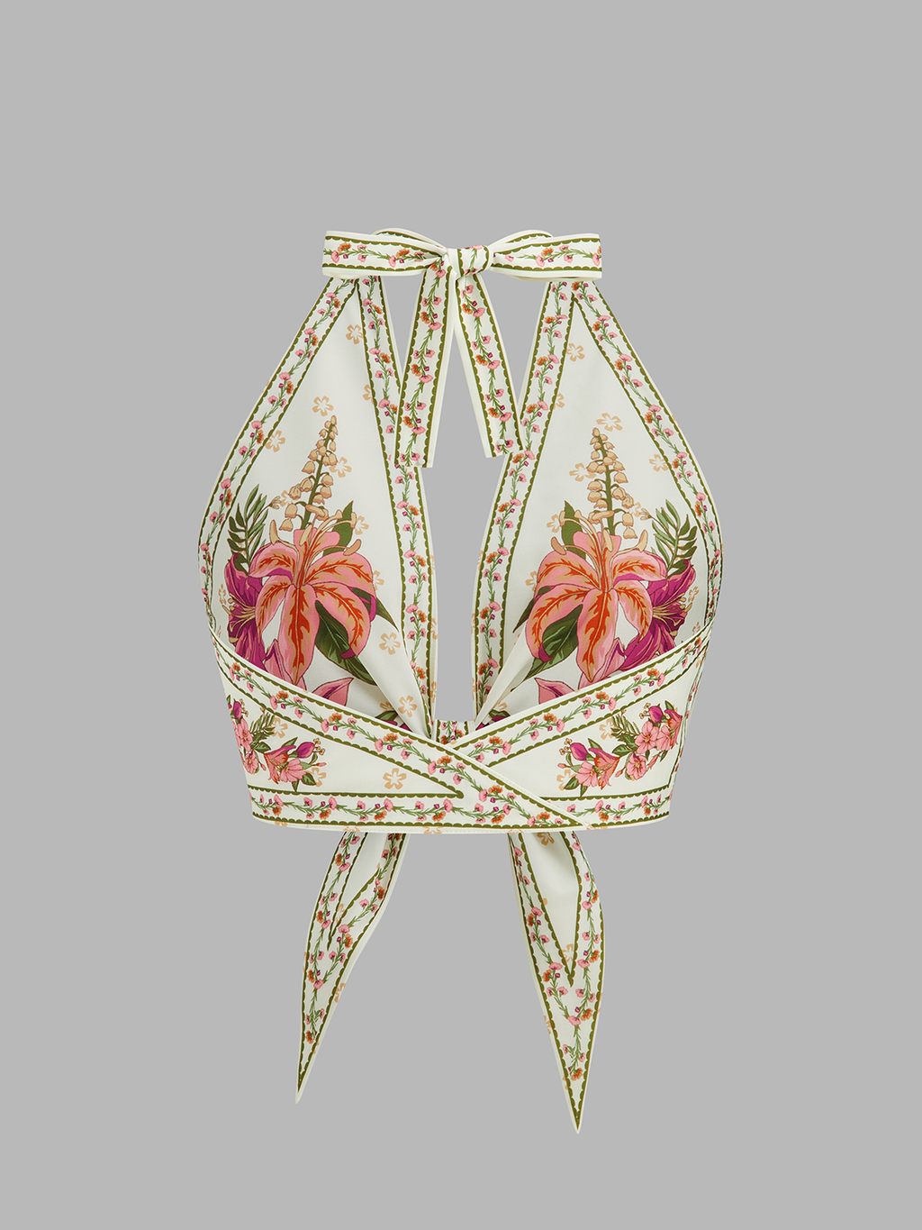 Floral Print Tie Front Cropped Halter Top