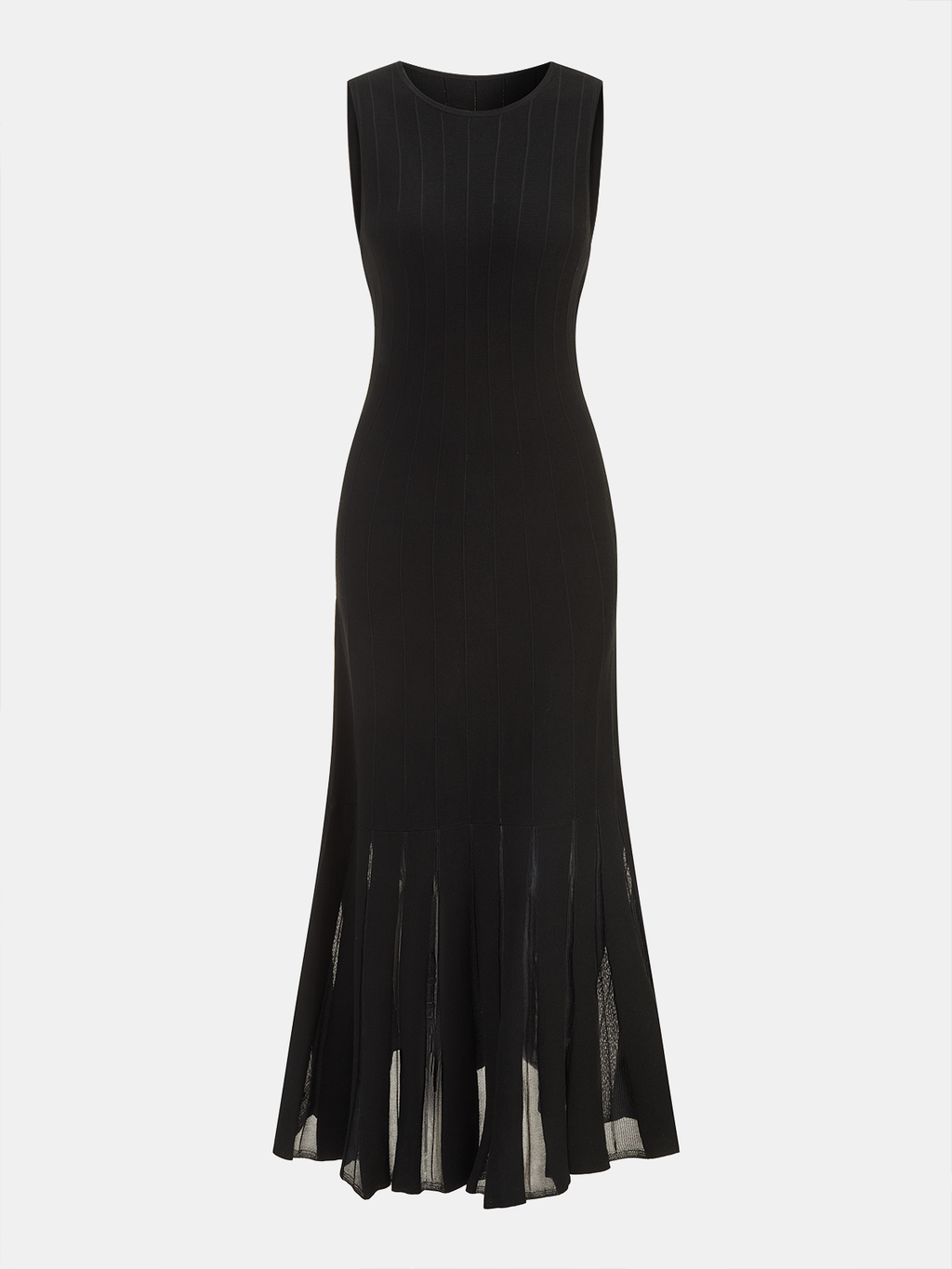 Semi-Sheer Mesh Flared Dress Without Belt