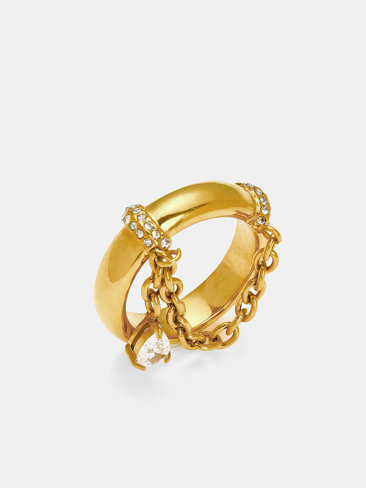 Teardrop Chain Charm Ring