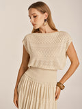 Openwork Knit Boat Neck Sleeveless Top
