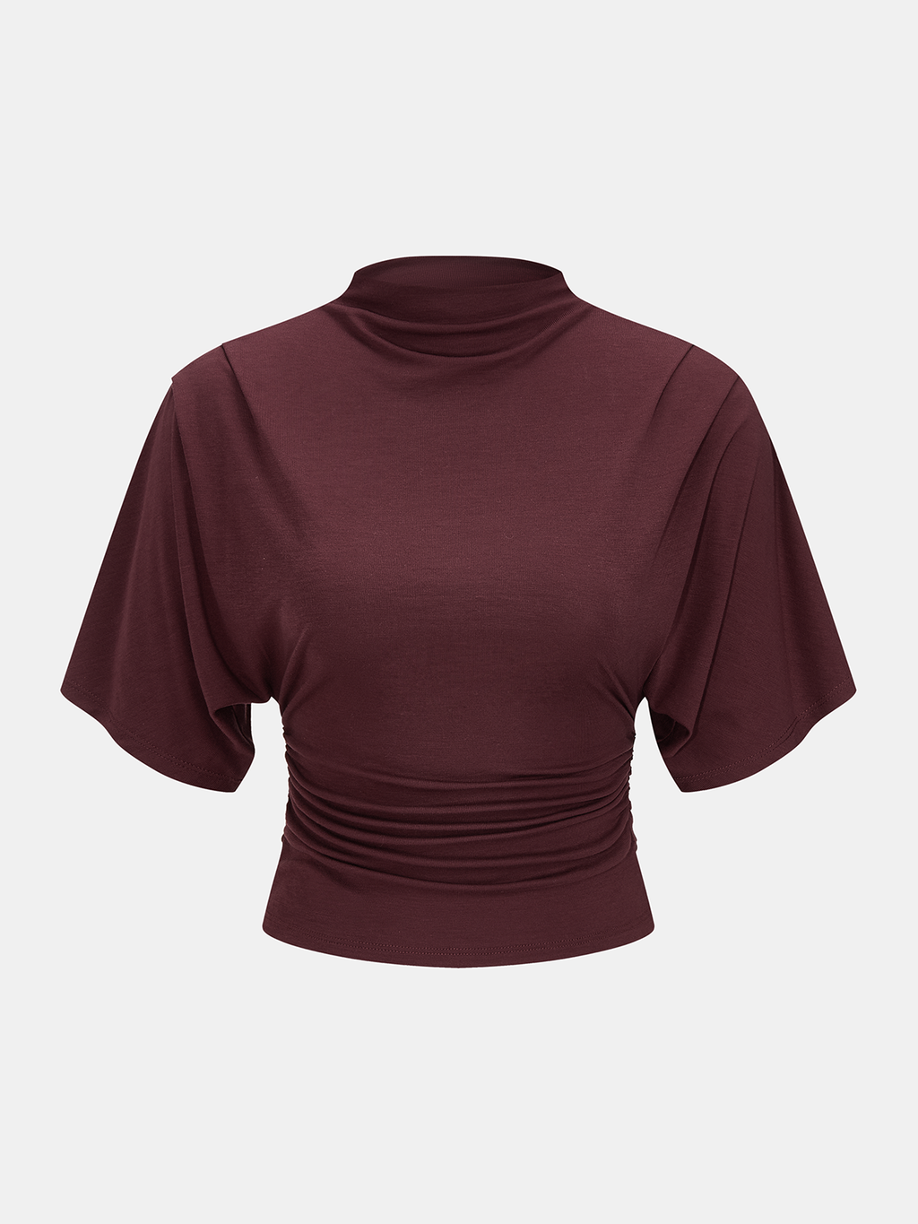 Mock Neck Ruched Half-Sleeve Top