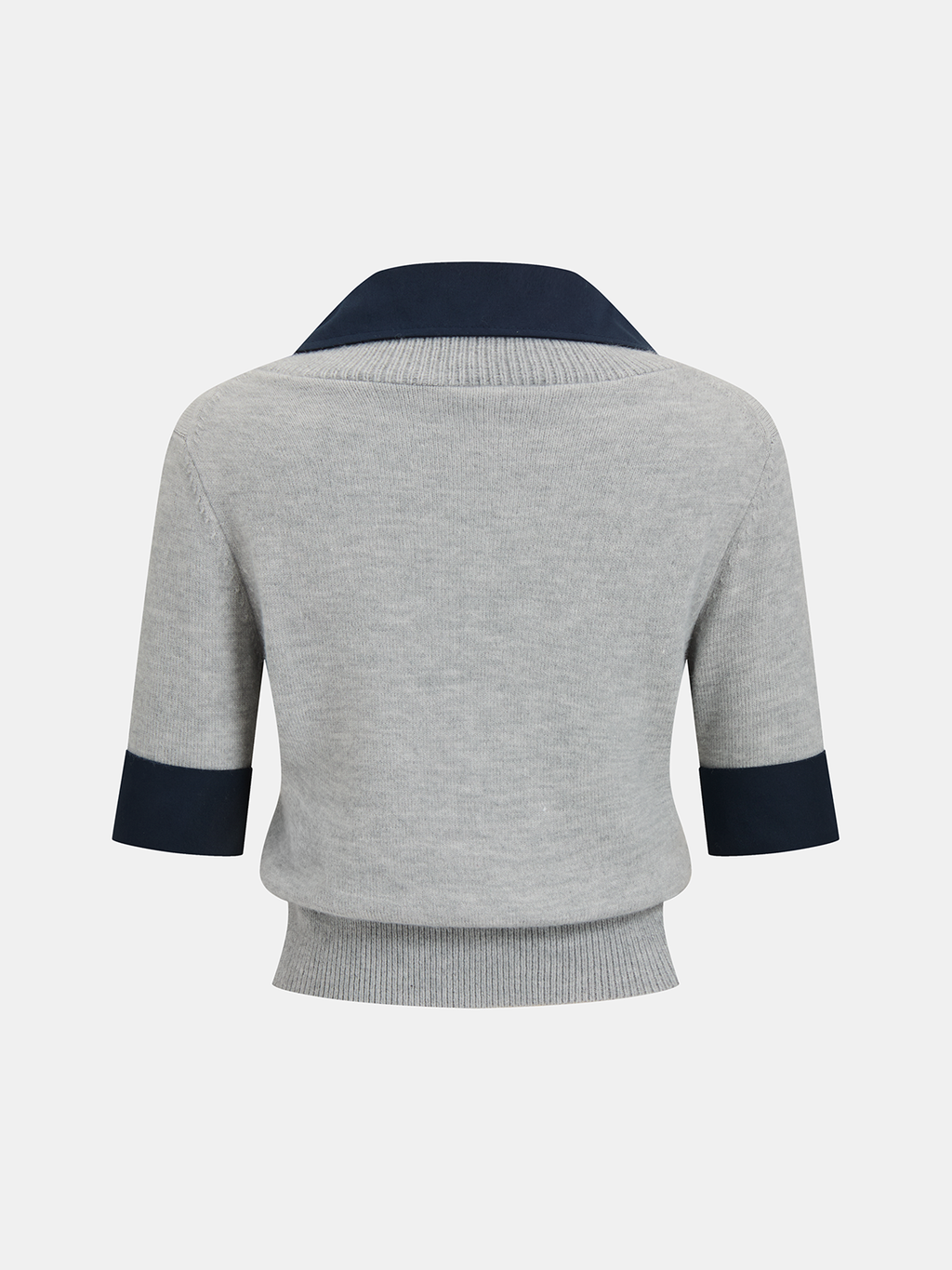 Contrast Collar Elbow Sleeve Knit Top in Premium Fabric