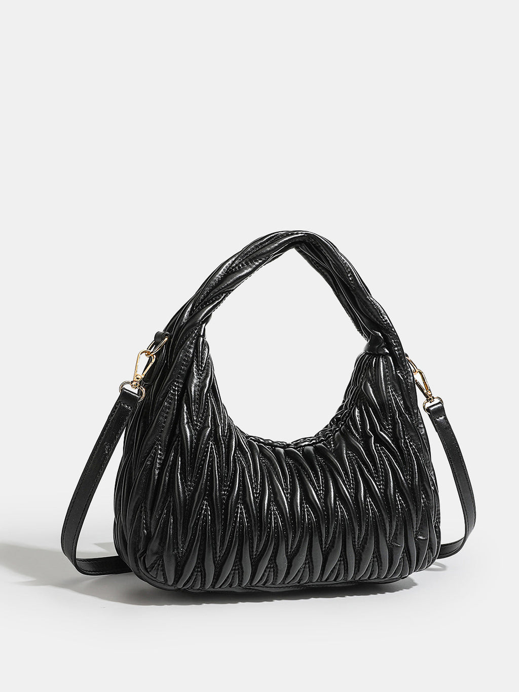 Faux Leather Ruched Crossbody Handbag