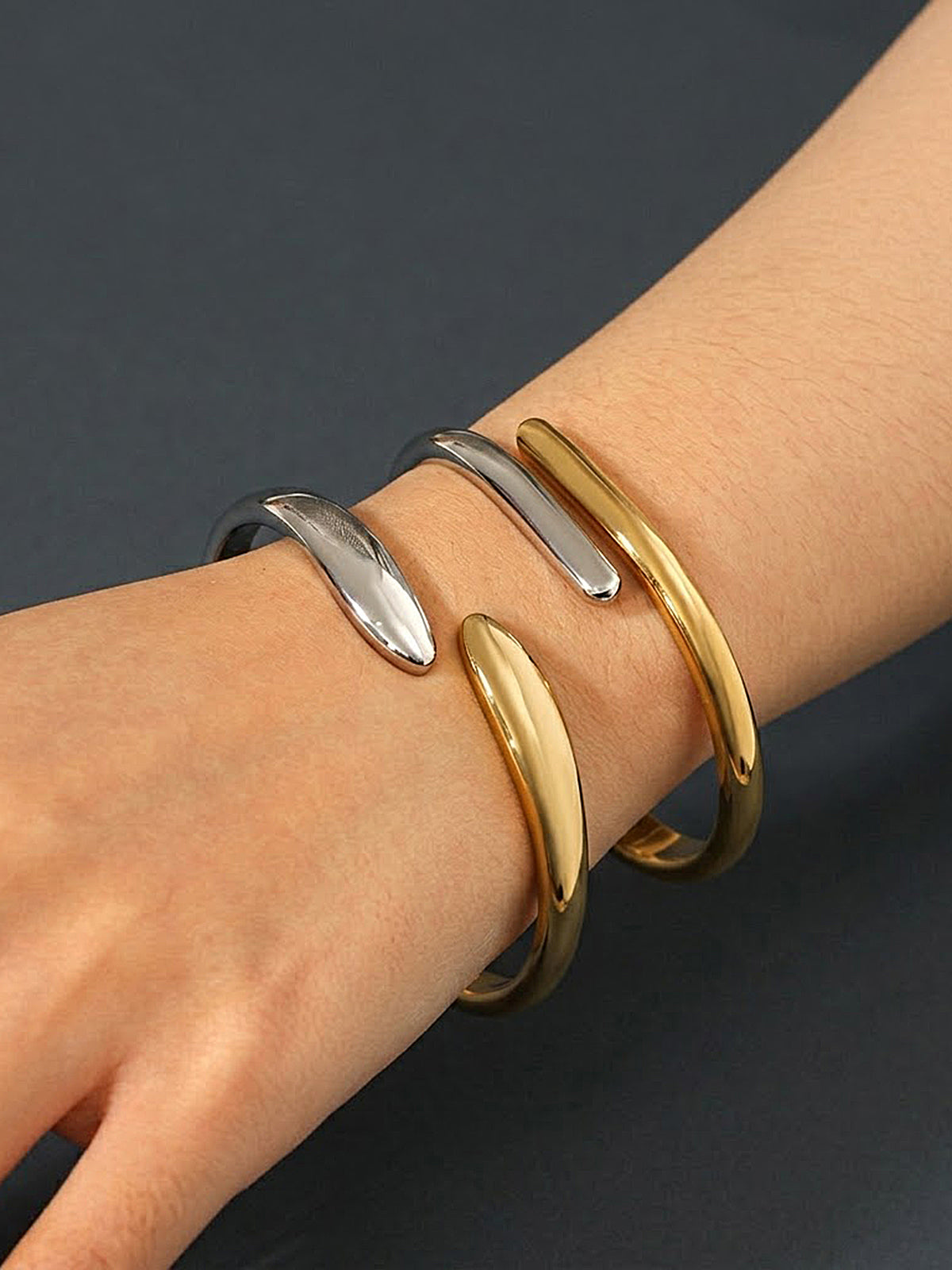 Spring Hinge Two-Tone Cuff Bangle