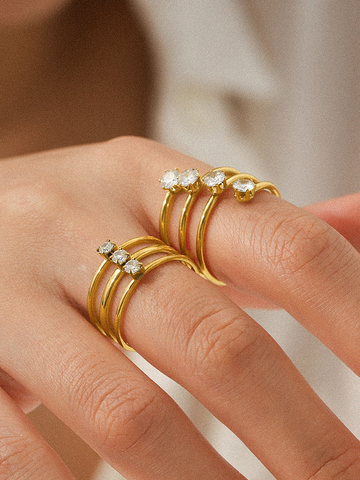 Four Clear Crystal Spiral Wrap Ring