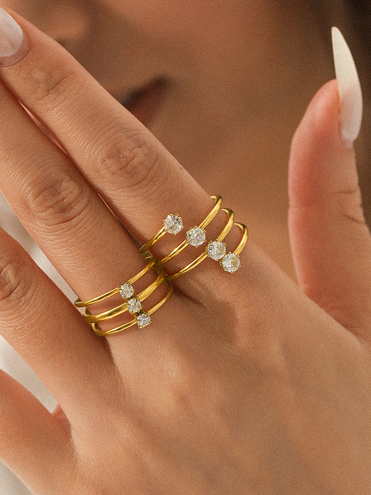 Four Clear Crystal Spiral Wrap Ring