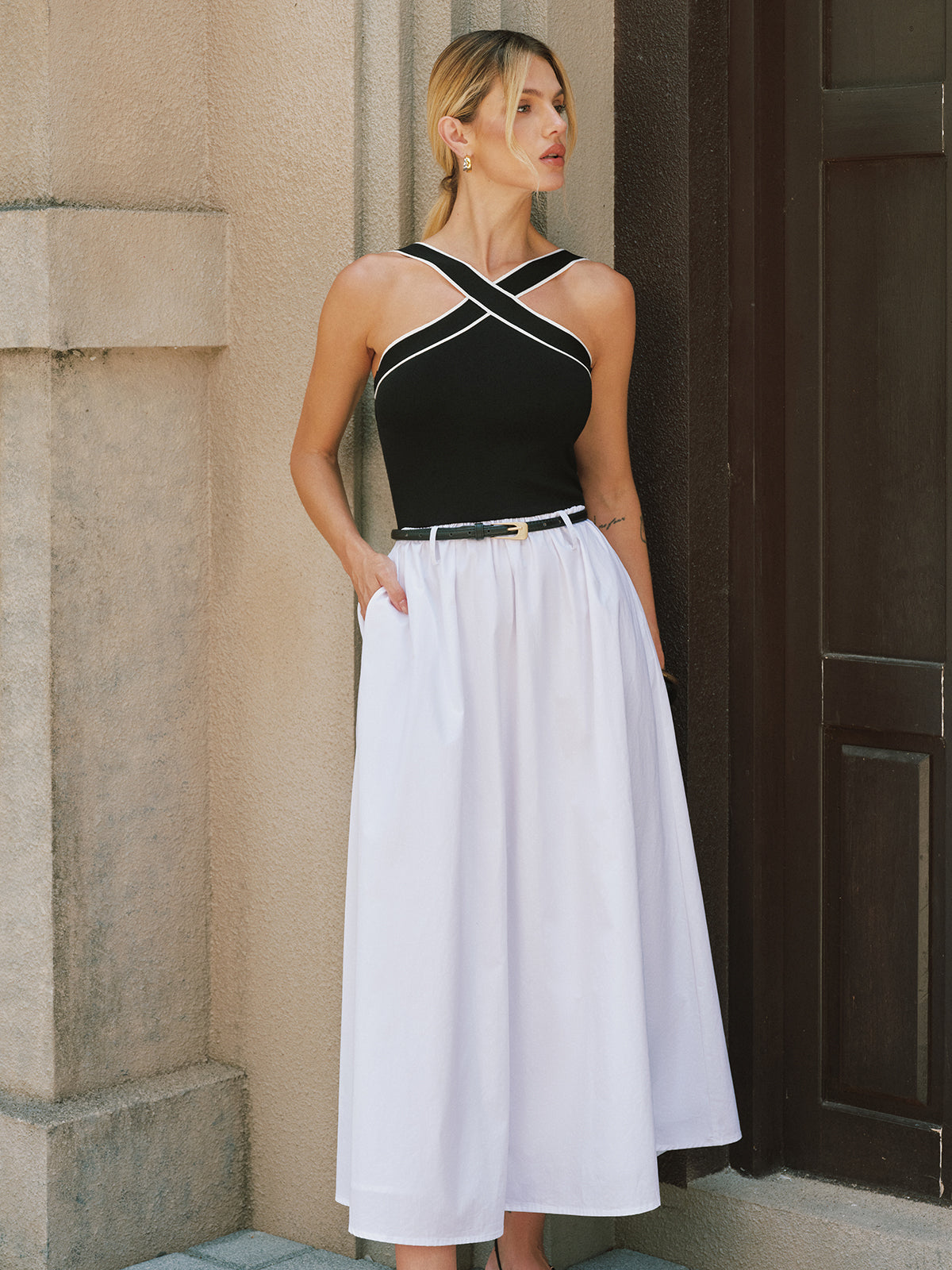 Crisscross Neck Backless Maxi Dress without Belt