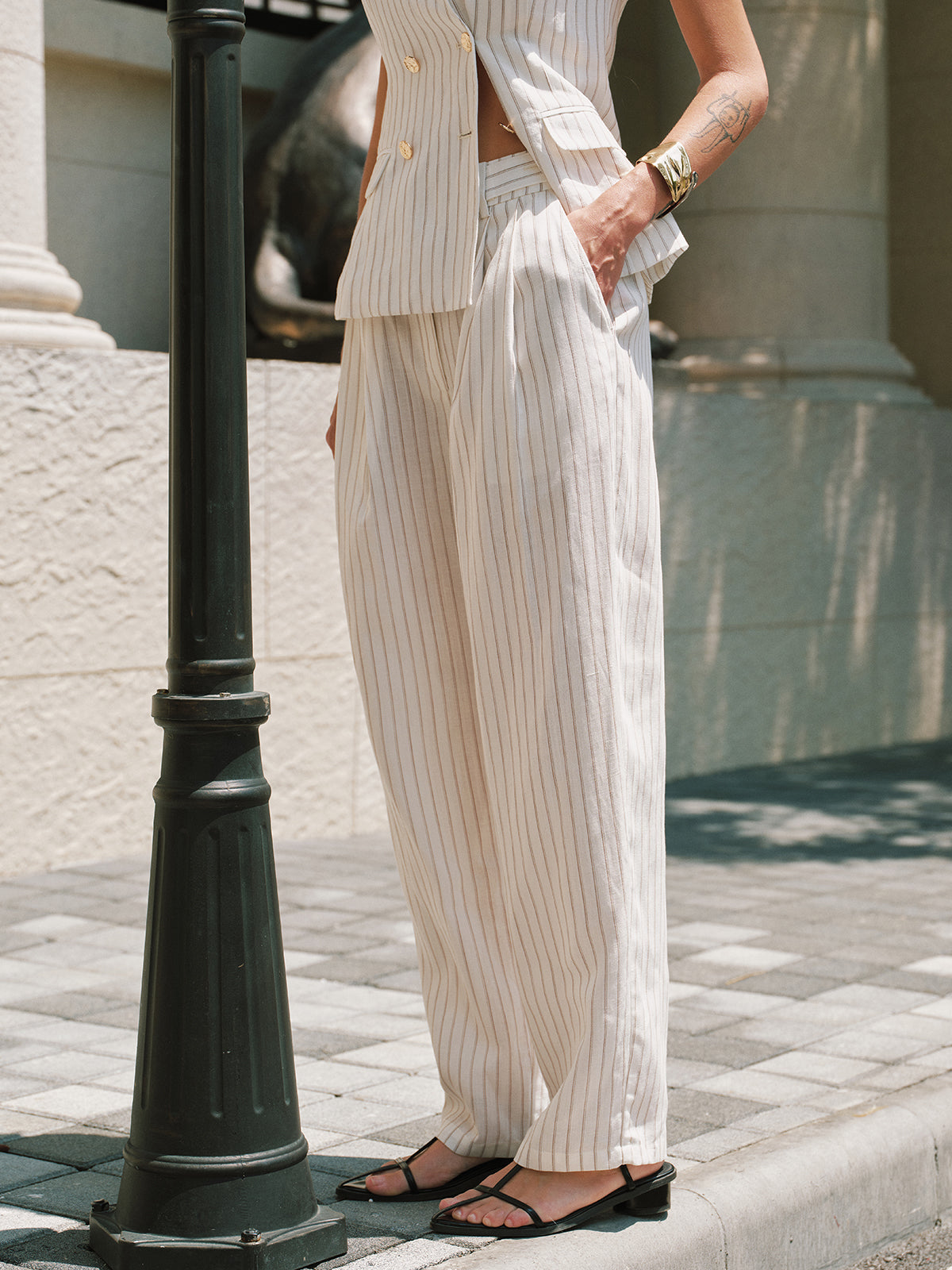 Striped Tencel Linen Blend Pants